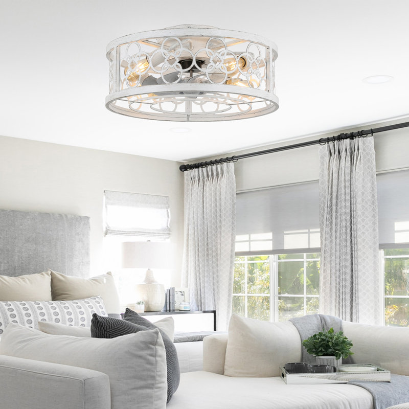 August Grove® Barcelli 19.5-In Farmhouse Distressed White Ceiling Fan